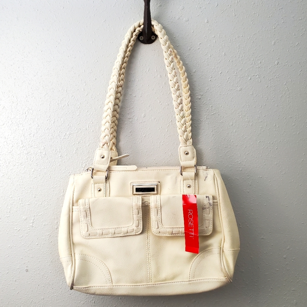 NWT Rosetti White Cream Soft Leather Shoulder Purse lots of pockets